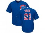 Chicago Cubs #21 Sammy Sosa Authentic Royal Blue Team Logo Fashion Cool Base MLB Jersey