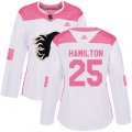 Women Calgary Flames #25 Freddie Hamilton Authentic White Pink Fashion NHL Jersey