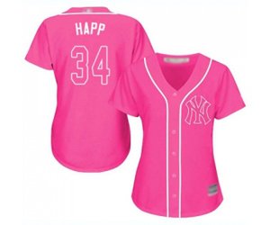 Women\'s New York Yankees #34 J.A. Happ Authentic Pink Fashion Cool Base Baseball Jersey