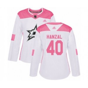 Women\'s Dallas Stars #40 Martin Hanzal Authentic White Pink Fashion Hockey Jersey