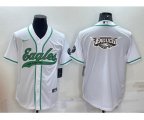 Philadelphia Eagles White Team Big Logo With Patch Cool Base Stitched Baseball Jersey
