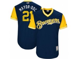 Milwaukee Brewers #21 Travis Shaw Mayor-Ddc Authentic Navy Blue 2017 Players Weekend MLB Jersey