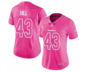 Women Baltimore Ravens #43 Justice Hill Limited Pink Rush Fashion Football Jersey