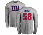 New York Giants #58 Carl Banks Ash Name & Number Logo Long Sleeve T-Shirt