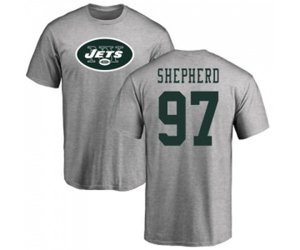 New York Jets #97 Nathan Shepherd Ash Name & Number Logo T-Shirt