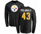 Pittsburgh Steelers #43 Troy Polamalu Black Name & Number Logo Long Sleeve T-Shirt