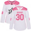Women's Dallas Stars #30 Ben Bishop Authentic White Pink Fashion NHL Jersey