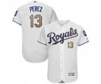 Kansas City Royals #13 Salvador Perez White Home Flex Base Authentic Baseball Jersey