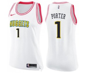 Women\'s Denver Nuggets #1 Michael Porter Swingman White Pink Fashion Basketball Jersey