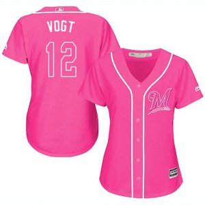 Women\'s Milwaukee Brewers #12 Stephen Vogt Replica Pink Fashion Cool Base MLB Jersey