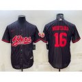 San Francisco 49ers #16 Joe Montana Black With Patch Cool Base Stitched Baseball Jersey