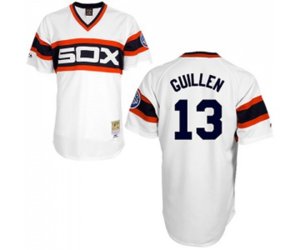 Chicago White Sox #13 Ozzie Guillen Authentic White Throwback Baseball Jersey