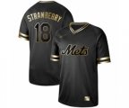 New York Mets #18 Darryl Strawberry Authentic Black Gold Fashion Baseball Jersey