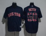Boston Red Sox #50 Mookie Betts Navy Team Logo Print Cool Base Stitched Baseball Jersey