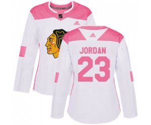 Women\'s Chicago Blackhawks #23 Michael Jordan Authentic White Pink Fashion NHL Jersey