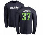 Seattle Seahawks #37 Tre Flowers Navy Blue Name & Number Logo Long Sleeve T-Shirt