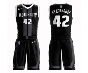Detroit Pistons #42 Jerry Stackhouse Swingman Black Basketball Suit Jersey - City Edition