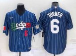 Los Angeles Dodgers #6 Trea Turner Number Navy Blue Pinstripe 2020 World Series Cool Base Nike Jersey