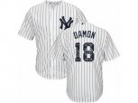 New York Yankees #18 Johnny Damon Authentic White Team Logo Fashion MLB Jersey