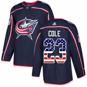 Columbus Blue Jackets #23 Ian Cole Authentic Navy Blue USA Flag Fashion NHL Jerse