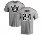 Oakland Raiders #24 Marshawn Lynch Ash Name & Number Logo T-Shirt