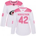 Women Carolina Hurricanes #42 Joakim Nordstrom Authentic White Pink Fashion NHL Jersey