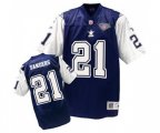 Dallas Cowboys #21 Deion Sanders Authentic Navy Blue White 75TH Patch Throwback Football Jersey