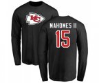 Kansas City Chiefs #15 Patrick Mahomes II Black Name & Number Logo Long Sleeve T-Shirt