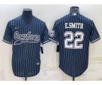 Dallas Cowboys #22 Emmitt Smith Navy With Patch Cool Base Stitched Baseball Jersey