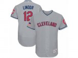 Cleveland Indians #12 Francisco Lindor Grey Stars & Stripes Authentic Collection Flex Base MLB Jersey