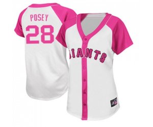 Women\'s San Francisco Giants #28 Buster Posey Authentic White Pink Splash Fashion Baseball Jersey