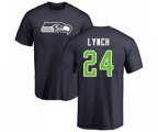 Seattle Seahawks #24 Marshawn Lynch Navy Blue Name & Number Logo T-Shirt