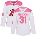 Women New Jersey Devils #31 Scott Wedgewood Authentic White Pink Fashion NHL Jersey
