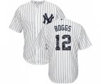 New York Yankees #12 Wade Boggs Authentic White Team Logo Fashion Baseball Jersey