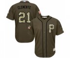 Pittsburgh Pirates #21 Roberto Clemente Authentic Green Salute to Service Baseball Jersey