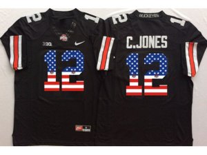 Ohio State Buckeyes #12 C.Jones Black USA Flag College Football Jersey