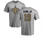 New Orleans Saints #19 Ted Ginn Jr Ash Name & Number Logo T-Shirt