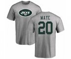 New York Jets #20 Marcus Maye Ash Name & Number Logo T-Shirt