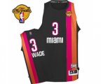 Miami Heat #3 Dwyane Wade Authentic Black ABA Hardwood Classic Finals Patch Basketball Jersey