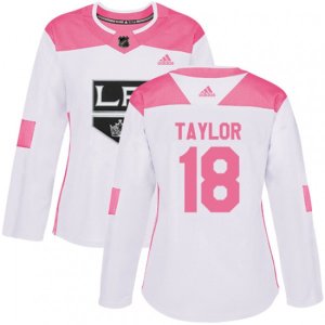 Women\'s Los Angeles Kings #18 Dave Taylor Authentic White Pink Fashion NHL Jersey