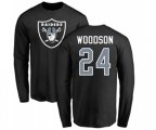 Oakland Raiders #24 Charles Woodson Black Name & Number Logo Long Sleeve T-Shirt