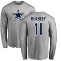Dallas Cowboys #11 Cole Beasley Ash Name & Number Logo Long Sleeve T-Shirt