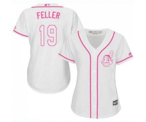 Women\'s Cleveland Indians #19 Bob Feller Replica White Fashion Cool Base Baseball Jersey