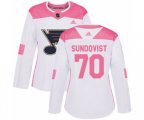 Women Adidas St. Louis Blues #70 Oskar Sundqvist Authentic White Pink Fashion NHL Jersey