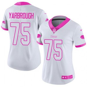 Women Buffalo Bills #75 Eddie Yarbrough Limited White Pink Rush Fashion NFL Jersey