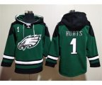 Philadelphia Eagles #1 Jalen Hurts Green Lace Up Pullover Hoodie