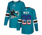 Adidas San Jose Sharks #28 Timo Meier Authentic Teal Green USA Flag Fashion NHL Jersey