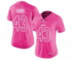 Women Detroit Lions #43 Will Harris Limited Pink Rush Fashion Football Jersey
