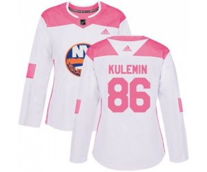 Wom New York Islanders #86 Nikolay Kulemin Authentic White Pink Fashion NHL Jersey