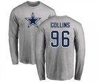 Dallas Cowboys #96 Maliek Collins Ash Name & Number Logo Long Sleeve T-Shirt